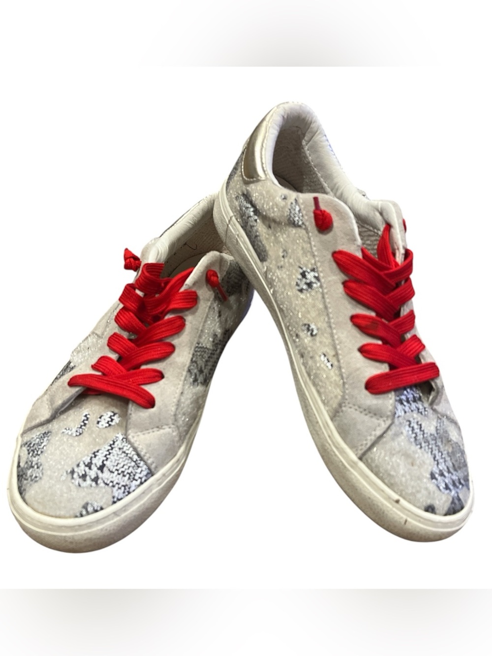 Steve Madden Philosophy NY90 Snake Print Star Sneakers Size 8 Grey Red Lace